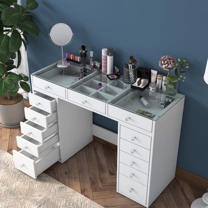 Hanah Home Mesa de Maquillaje Blanca con Espejo y 2 Cajones Hanah Home Mesa de Maquillaje Blanca con Espejo y 2 Cajones